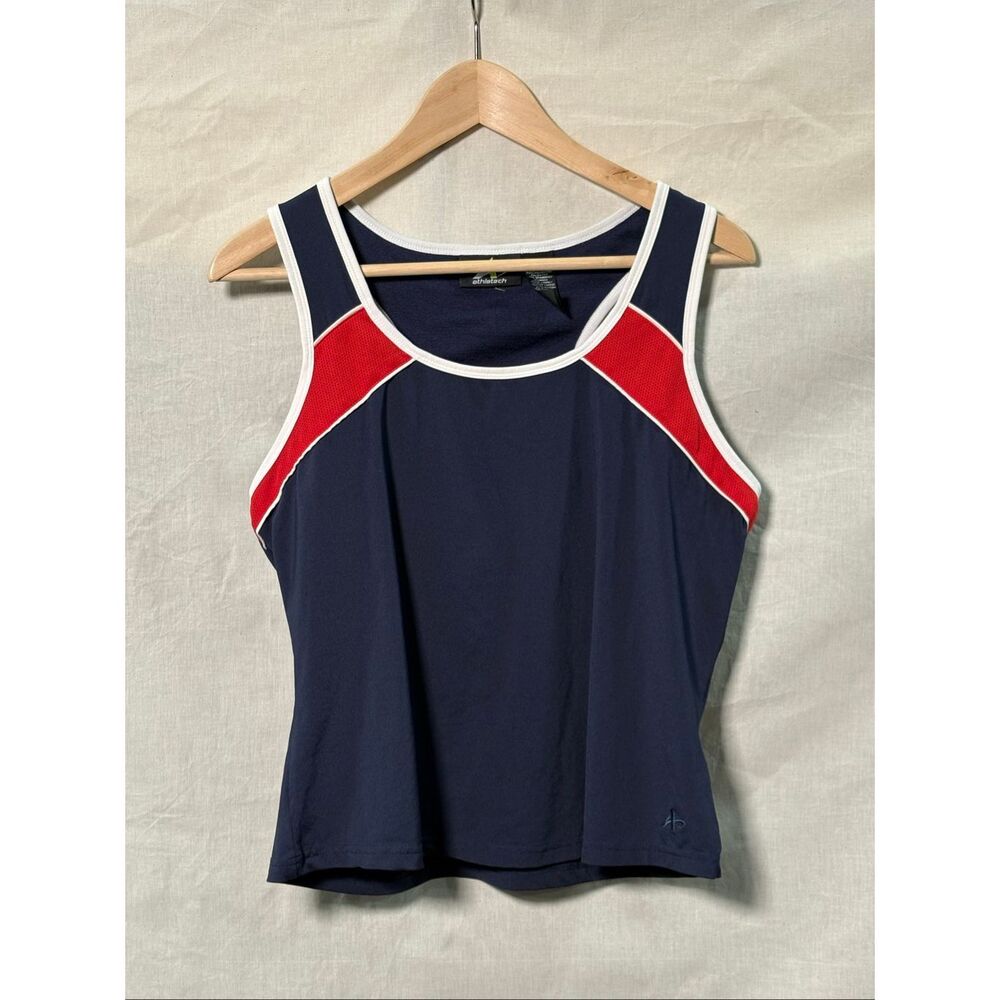VTG Athletech Athletic Tank Top Navy Red White Colorblock Size L Tenniscore